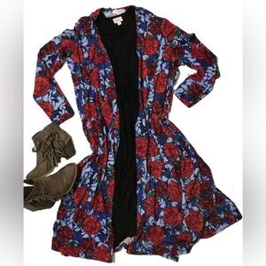 LuLaRoe Floral Cardigan - Red and Blue